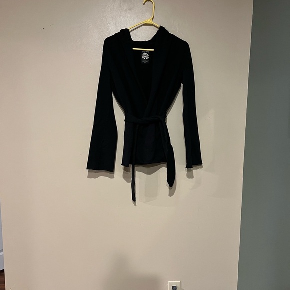 Lucky Brand Sweaters - Lucky Brand Lotus Hooded Belted Jingo Wrap Jacket Size S Pockets Y2K Art To Wear